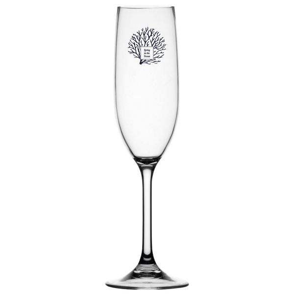 Il calice per champagne antiscivolo Living è elegante e raffinato con un disegno con coralli blu.