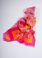 Foulard con stampa a pois: Realizzato in viscosa morbida e trasparente, questo foulard con stampa a pois è ispirato alla Los Angeles degli anni ‘70.