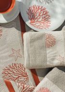 Telo da mare con frange, grande, con disegno nautico ed eleganti coralli.
