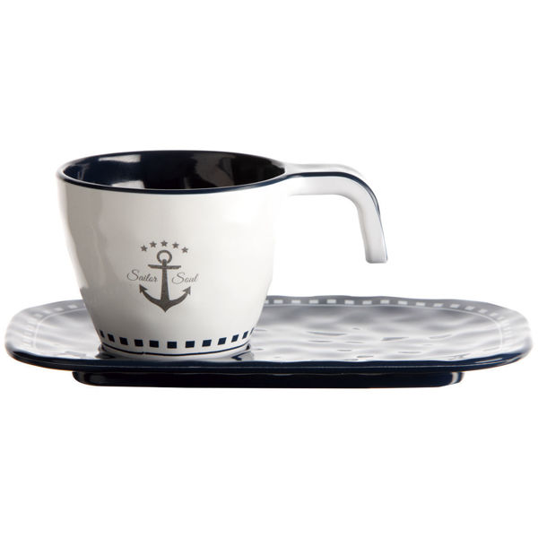 Il set da caffé in melamina dispone di tazze impilabili per occupare poco spazio nella cucina di una imbarcazione. (6 pc)