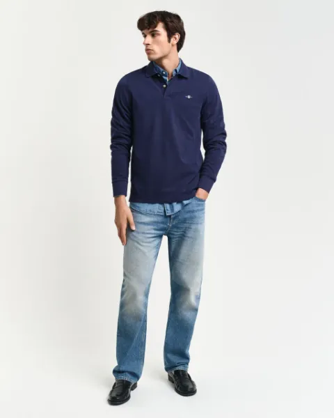 Gant Polo Rugger in piquè Shield Ls Uomo evening blue