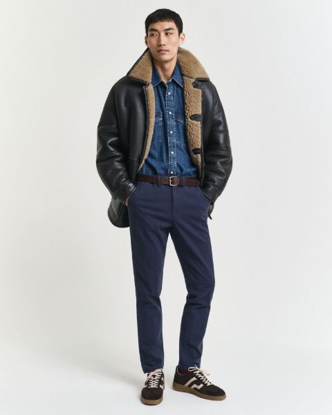 Gant Pantaloni Slim Cotone a Spina di Pesce Uomo Blu